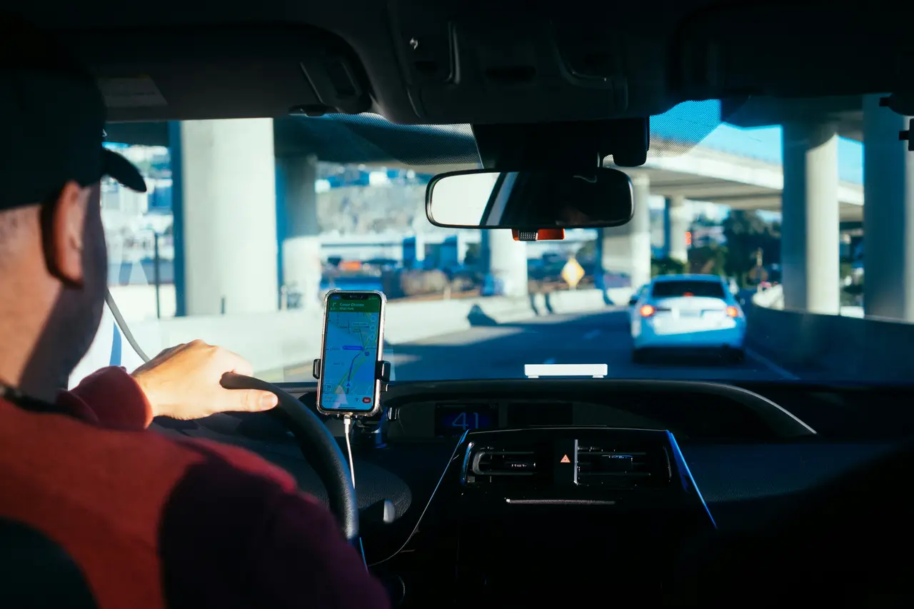 Driver navigating Vancouver at night